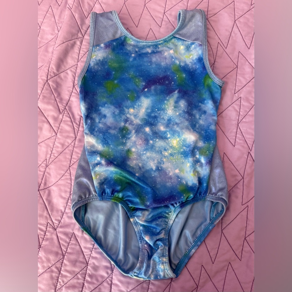More Than Magic Cosmic Blue and Green Bodysuit leotard dance gymnastics 6/6x guc